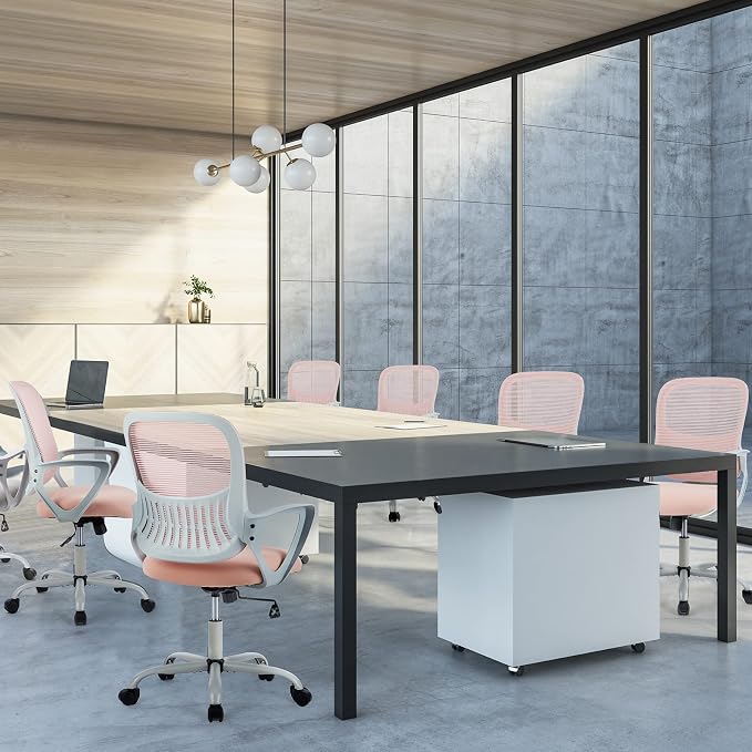 Sweetcrispy Home Office Managerial Executive Chair with Ergonomic Design, Mid-Back Mesh Swivel, Comfortable Lumbar Support, Comfy Arms for Bedroom,Study,Student