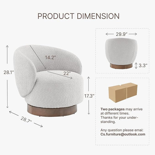 KISLOT Swivel Accent Chair Round Barrel Armchair Upholstered Performance Fabric for Living Room Bedroom Waitingroom,2 Box,Light Grey
