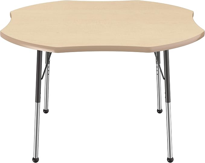 FDP Clover Activity School and Office Table (48 x 48 inch), Standard Legs with Ball Glides for Collaborative Seating Environments, Adjustable Height 19-30 inches - Maple Top and Maple Edge