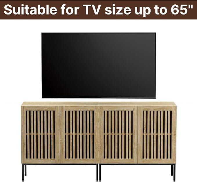 BVIUNTWO Buffet Cabinet with Storage,Set of 2 Farmhouse Console Table with Metal Base and Adjustable Shelf,Sideboard Coffee Bar Cabinet with 4 Doors for Kitchen,Dining Room,Living Room,Oak