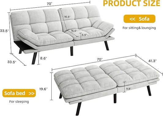 YITAHOME Convertible Futon Sofa Bed, 70" Folding Futon Set for Living Room Home Office Aprtment, Modern Futon Couch with Adjustable Backrest & Armrests, Recliner Lounge, Loveseat Sofa
