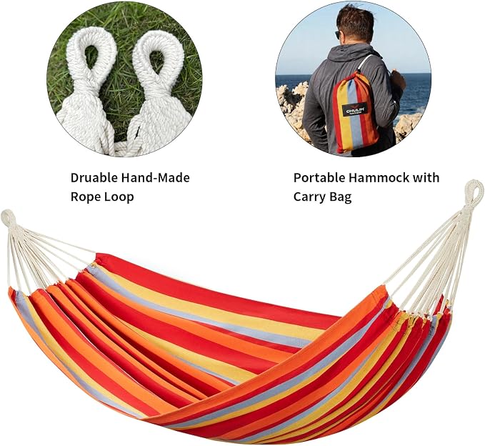 CHULIM Brazilian Double Hammock with Tree Straps,Extra Large 94x63IN,2 Persons Hammock for Backyard Patio Outdoor and Indoor,450lbs Weight Capacity,Soft Woven Cotton Fabric - Summer Fruit