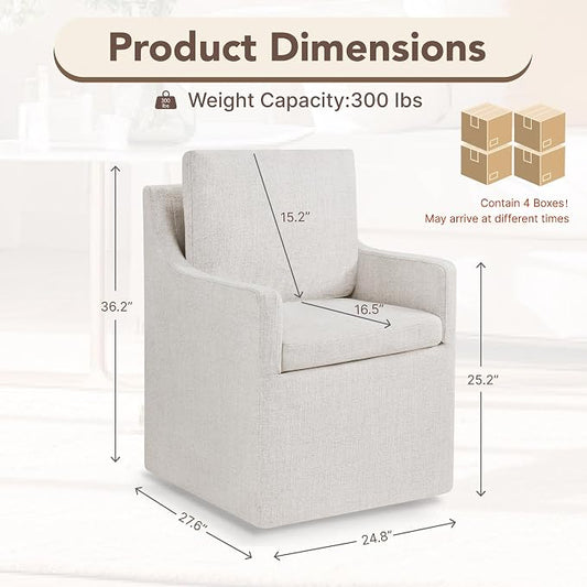 KISLOT Upholstered Dining Chairs Set of 4, Modern Dining Room Chairs with Casters & Washable Cover, Rolling Accent Chair with Hidden Storage for Kitchen, Farmhouse, Living Room, Linen Fabric, 4 Box