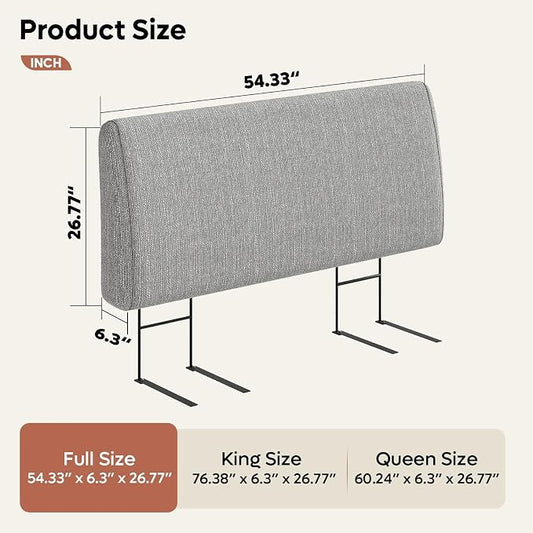 4.7” Upholstered Headboard for Full Size Bed, No Drill Needed, 5 Min Assembly, Headboard for 8–14 Inch Mattress, Perfect for Renters Dorm Kids Pet, Linen Gray