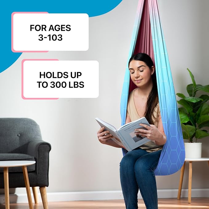 Indoor Sensory Swing for Kids or Outdoor – Holds 300lbs, Double-Layer, & 360° Swivel, Calming Compression Therapy Swing Hammock for Kids & Adults with All Hardware – Sensory-Motor Toys & Gifts