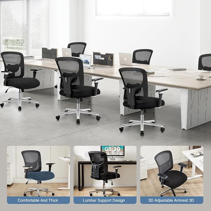 DUMOS Big and Tall Office Desk Chair with Lumbar Support, 500lbs Heavy Duty Mesh Ergonomic Computer Chair with 4D Armrest and Wide Comfy Seat, Swivel Wheels for Adult, Black