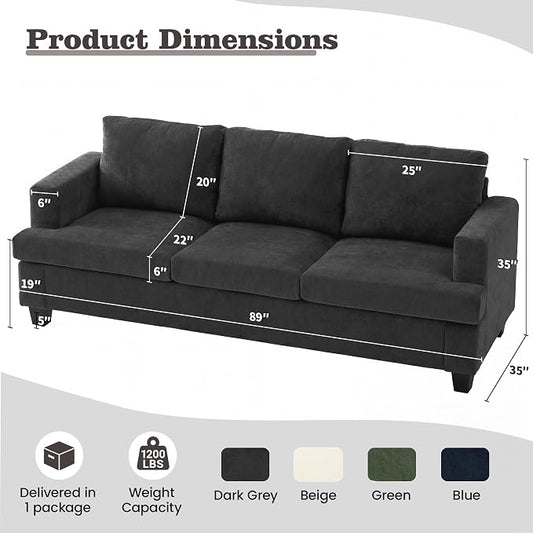 Apicizon Set of 3 Couch Set Loveseat & 3-Seater Sofa, 3 Piece Set Comfy Couch for Living Room, Modern Lounge Sofa Couch for Apartment Lounge, Dark Grey Chenille