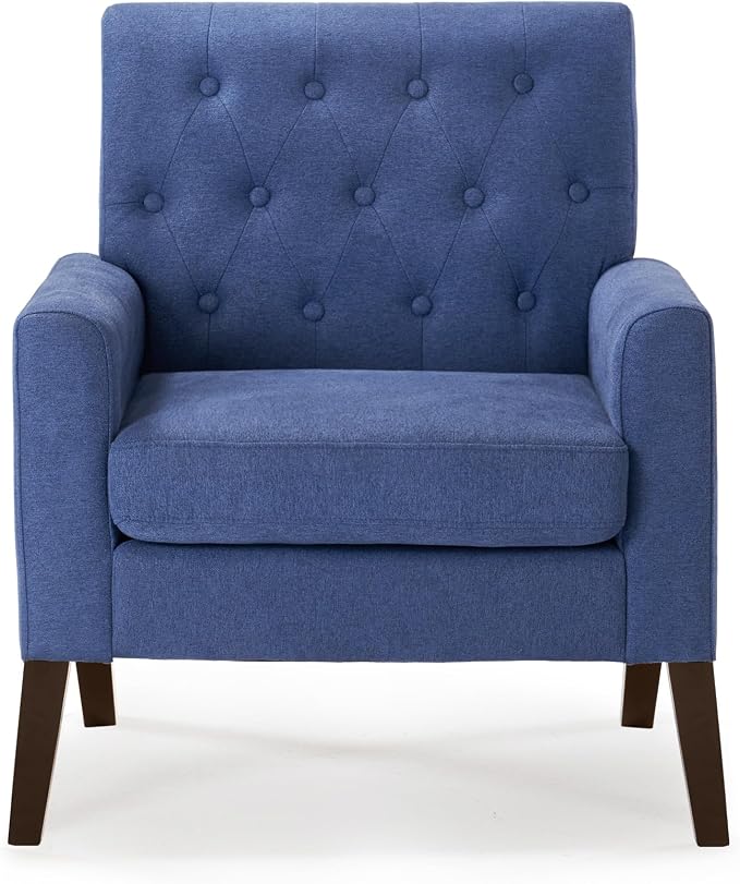LUE BONA Navy Blue Linen Accent Chairs Set of 2 18.5" H, Button Tufted Arm Chairs, Comfy Living Room Chair with Arms, Upholstered Modern Armchair for Living Room, Bedroom