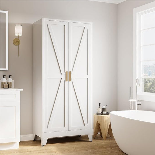 71" Tall Metal Armoire Wardrobe Closet,17.7" Deep By 31.5" Wide Portable Closet for Hanging Clothes,Wardrobe Cabinet with Adjustable Shelves for Bedroom Office Laundry Room,White 1 Pack