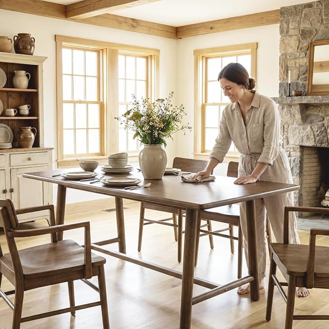 Ya-Home Walnut Dining Table, 69" Wood Kitchen Table with Solid Wood Legs, Seats 4-6, Modern Farmhouse Dinner Table for Dining Room Home Office