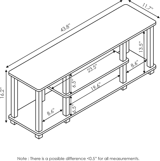 Furinno 20 Pounds Turn-N-Tube No Tools 3D 3-Tier Entertainment TV Stand up to 50 inch TV, Square Tubes, Americano/Black