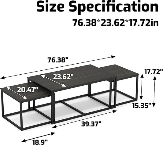 Nesting Coffee Tables,3 Piece Living Room Coffee Table,Industrial Rectangular Coffee Table Set,End Table Side Tables for Living Room Bedroom(Black)