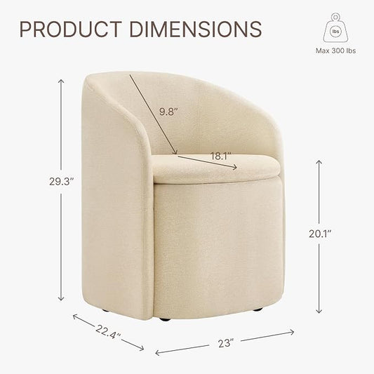 KISLOT Upholstered Dining Chairs with Casters, No Assembly Rolling Modern Dining Room Chairs with Hidden Storage & Barrel Backrest, Accent Chair for Bedroom, Living Room, Dressing, Sand, Set of 1