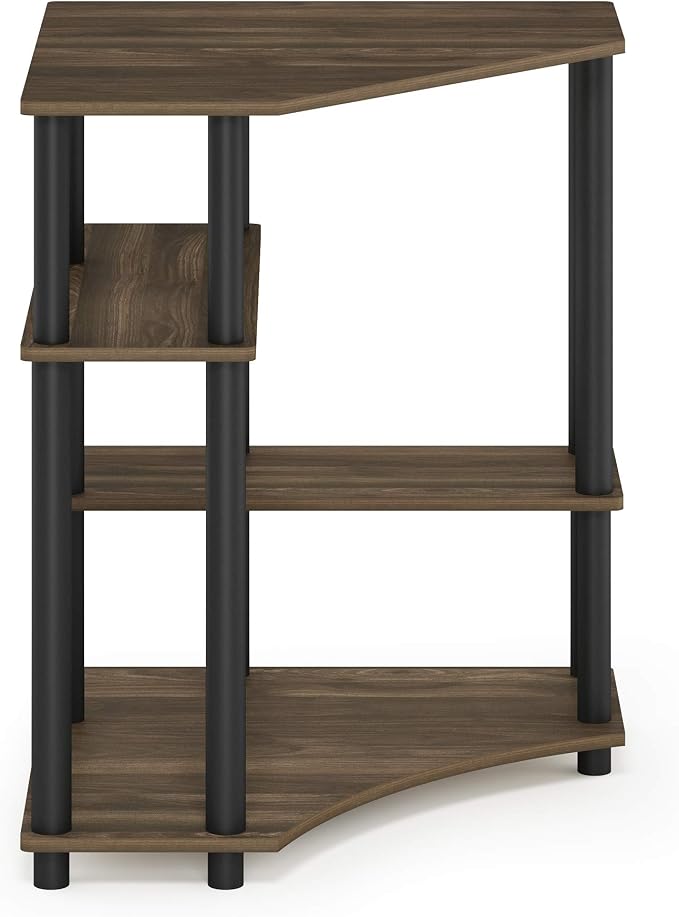 Furinno TURN-N-TUBE Desk, Gaming Desk with Shelves, Corner Computer Desk with Shelves, Office Desk, Space Saving, For Home Office, Bedroom, Columbia Walnut