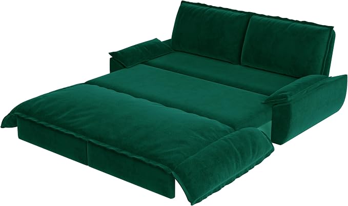 70.1" Sofa Bed Queen Size, Pull Out Couch Bed, 3-in-1 Convertible Sleeper Sofa with Cushion Armrest, Modern Velvet Futon Couch for Living Room, Small Space, Apartment, Bedroom, Green