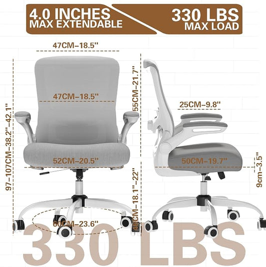 Ergonomic Office Chair for Long Hours, Padded Lumbar Support for Lower Back Relief, 330 lb Capacity, Comfortable Computer Desk Chair for Home Office, Computer & Study