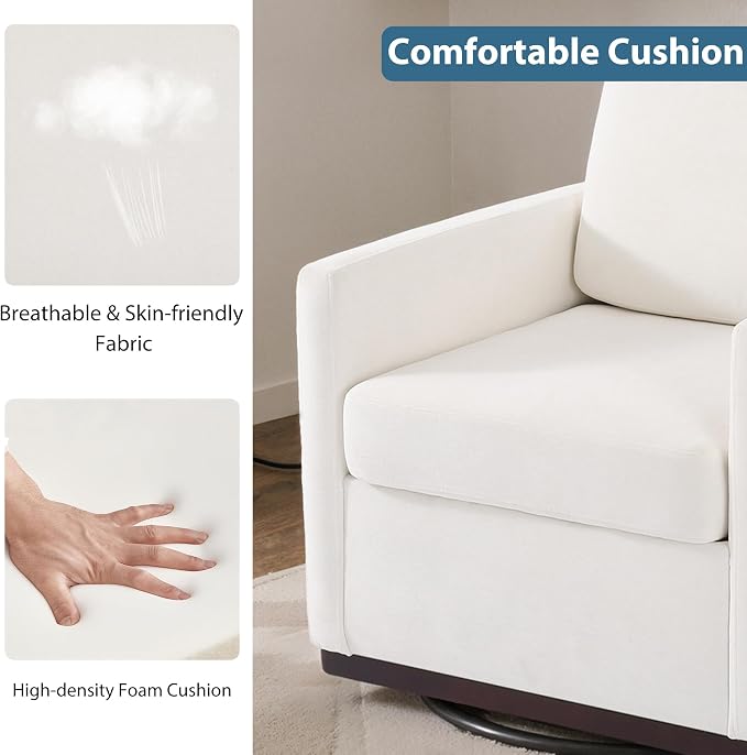 360° Swivel Accent Chair, 31" Wide Upholstered Club Armchairs for Living Room, Comfy Square Swivel Barrel Chair with Metal Base, Chenille Fabric, Beige