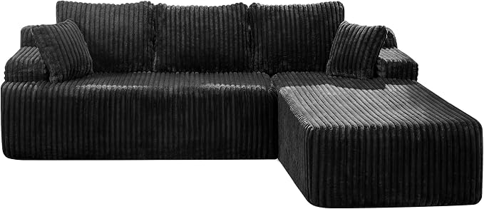 Hobestluk Boneless Couch Modular Sectional Sofa L-Shape Oversized Chaise | 108" Right Facing Chaise Black,Memory Foam,Removable Cover,Non-slip Bottom,No Assemble Required,Living Room Furniture