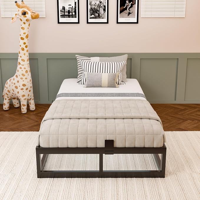 Bilily 10 Inch Twin Bed Frame with Steel Slat Support,Low Profile Twin Metal Platform Bed Frame Support Mattress Foundation,Heavy Duty,No Box Spring Needed,Easy Assembly,Noise Free