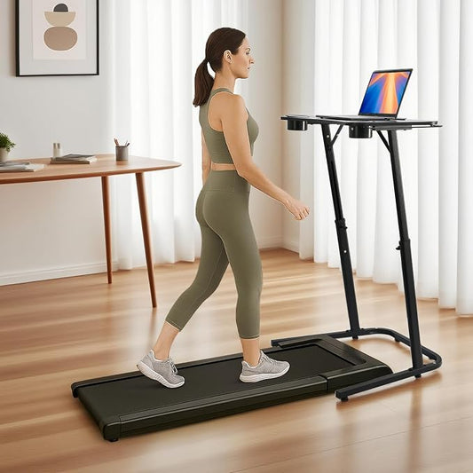 Treadmill Desk, Small Standing Desk for Walking Pad, 30-47 Inch Adjustable Height Walking Pad Stand for Treadmill, Portable Standing Table for Bike and Home Office Work - Black