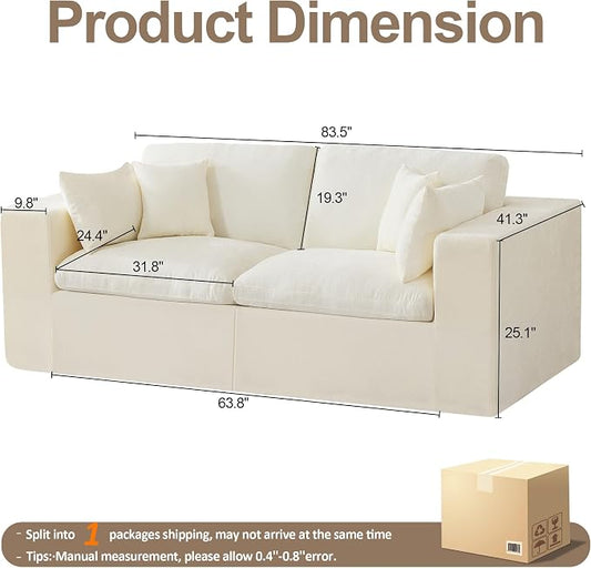 83''Cloud Boneless Sectional Couch, Modular Sectional Sofa Deep Seat, Upholstered Convertible Comfy Loveseat Chenille Memory Foam Sofa Couches for Living Room, Beige