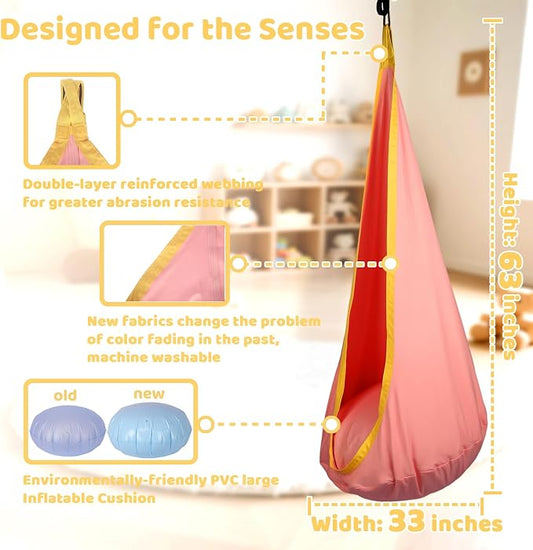 Sensory Pod Swing Hanging Seat Hammock Chair (Pink) | Indoor and Outdoor Use Capacity 300lbs