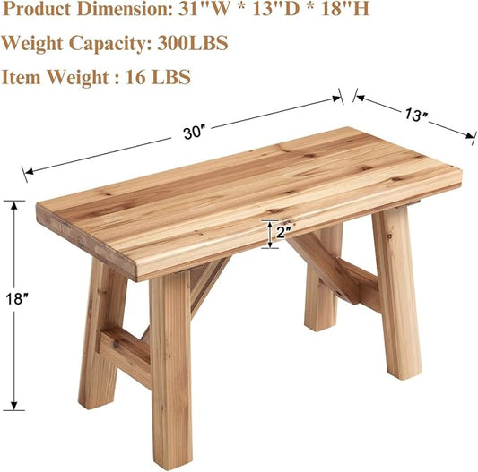 Solid Wood Entryway Bench, 30" Rustic Small Wooden Bench Narrow Farmhouse Wood Bench Seat Entry Way Bench Indoor for Living/Dining Room, Small Hallway Bench, Porch, Handcrafted, Natural