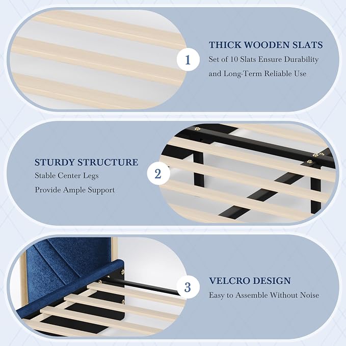 Merax King Bed Frame with 2 Built-in Led Lights and 2 Floating Storage Shelves, Luxury Velvet Upholstered Platform Bed Frame King Size with Wingback Headboard for Bedroom, No Box Spring Needed, Blue