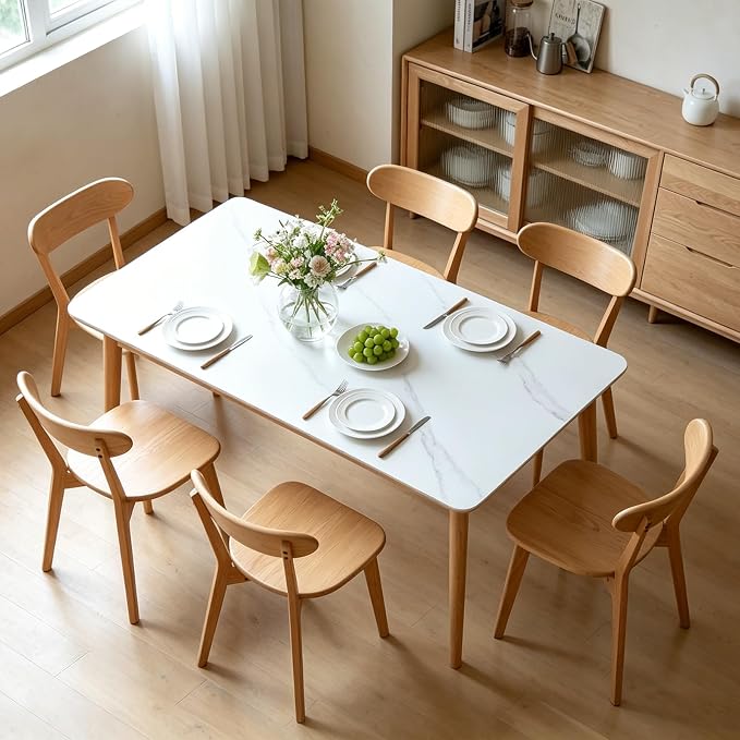 Solid Oak Dining Chairs Set of 4 – FAS Grade Frame, Mid Century Modern Armless Side Chairs, Heavy Duty 400 lb Capacity, Natural Finish Curved Back for Breakfast Nook, Dining Room & Kitchen