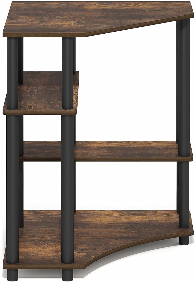 Furinno Turn-N-Tube Desk, Corner Gaming Desk with Storage Shelves, Toolless Assembly Computer Desk with Open Shelf, Office Desk for Home Office, Bedroom, Amber Pine