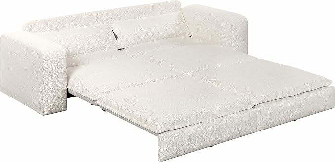93" King Pull Out Sofa Bed, Boucle Sleeper Sofa Couch, Modern Wide Armrest, 3 in 1 Convertible Futon Couches for Living Room, Small Space, Apartment, Bedroom, Office, Beige