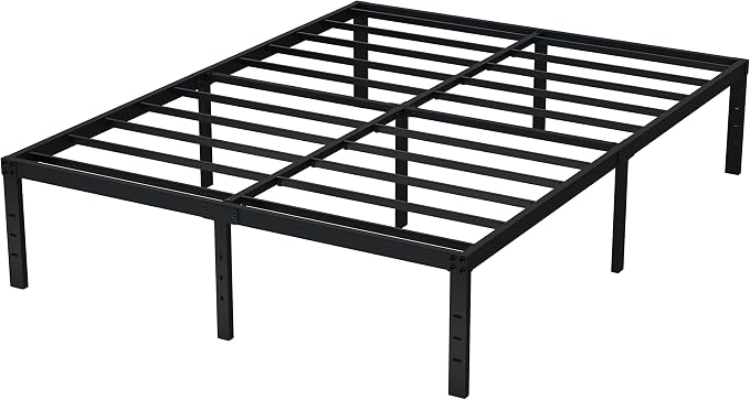 EMODA 16 Inch Bed Frame Queen Size Heavy Duty Metal Platform No Box Spring Needed with Steel Slat Support, Easy Assembly, Black