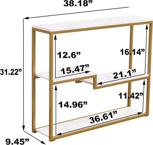 loglus Console Table for Entryway, Faux Marble MDF Sofa Table with Golden Frame, White Marble, 9.45" D x 38.18" W x 31.22" H