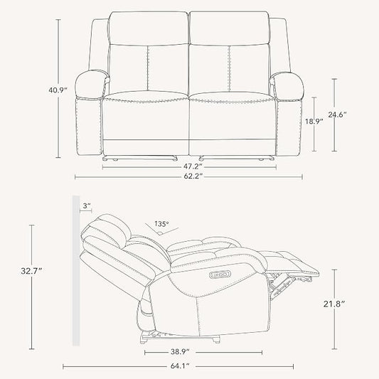 Watson & Whitely Genuine Leather Power Loveseat Recliner Sofa, 2 Seat Wall Hugger Reclining Sofa with Power Headrest & Charging Ports, Dual Recliner Sofas for Living Room, RV, Cream