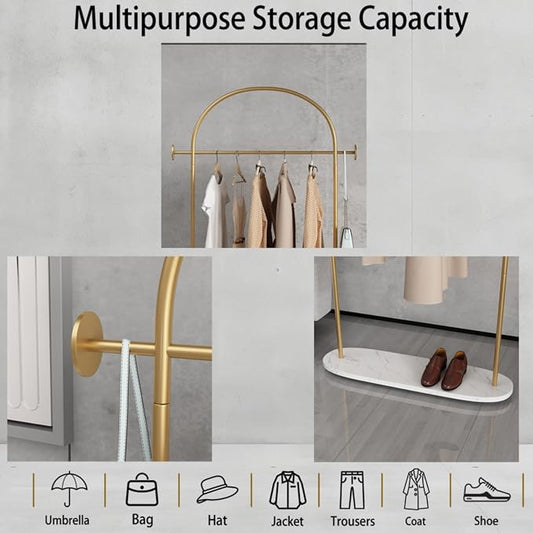 TIEOU Metal Gold Coat Rack, Freestanding Entryway Stand, Hat Coat Hanger, Small Clothing Rack, Modern