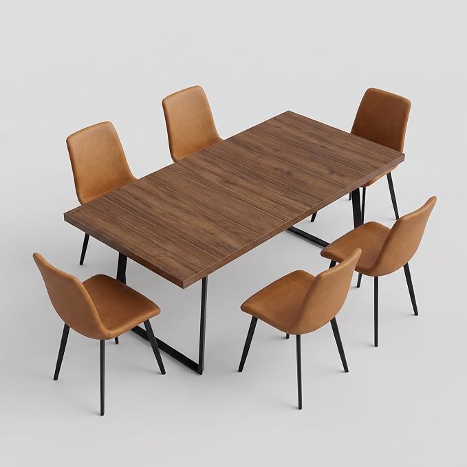 ZckyCine 7‑Piece Dining Set for 6,70.87‑Inch Table with 6 PU‑Leather Chairs, Thick Tabletop & Metal Frame for Apartment