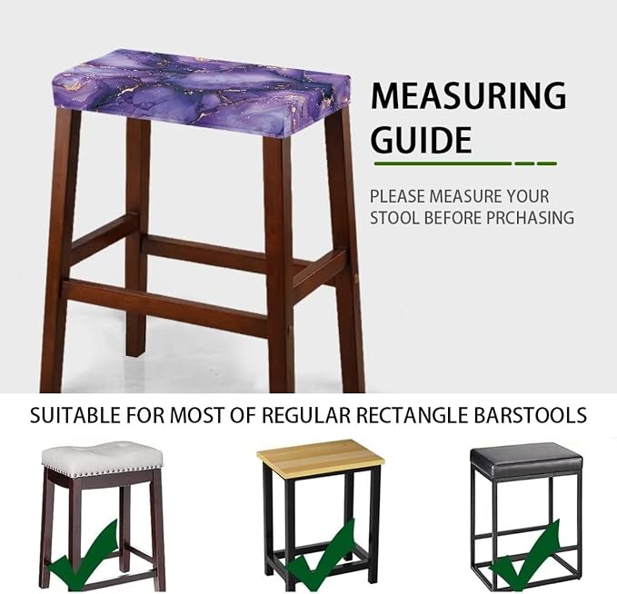 Drak Purple Marble Bar Stool Seat Covers Rectangle Stool Covers Set of 2 Bench Covers Slipcover Rectangle Stretch Counter Height Bar Stools Slipcovers Counter Stool Covers Saddle Seat Cover