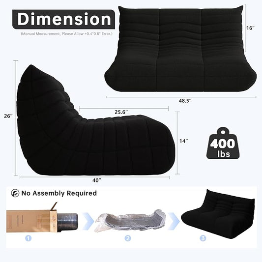 WHGBJA Bean Bag Chairs for Adults with Memory Foam Couch, Loveseat Sofa Chair for Bedroom, Living Room, Reading, Gaming Floor Sofa Couch, Boneless, Comfy