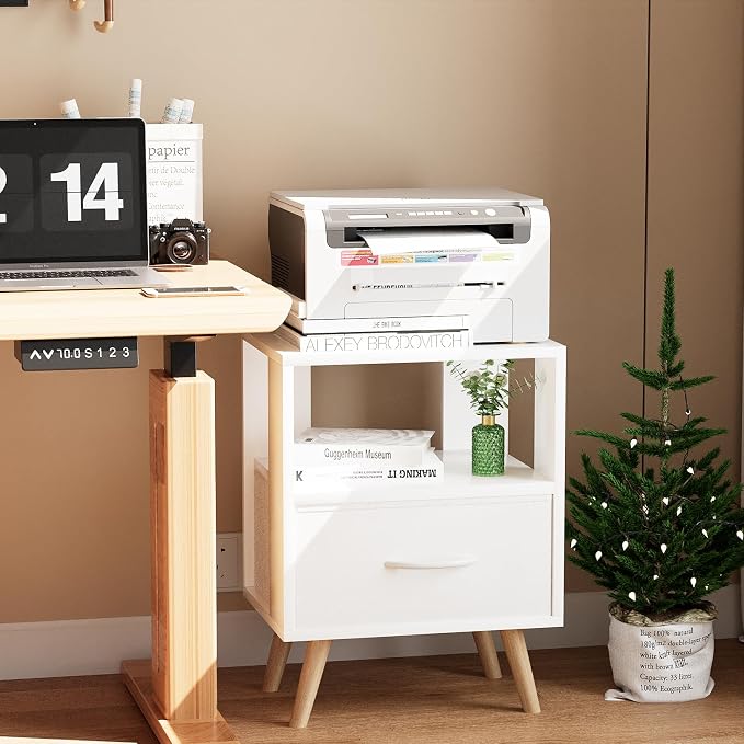 Aenuert Night Stand, White Kids Nightstand with Drawer, Nursery Side Table with Open Storage, 2-Tier Modern End Table, Bedside Table for Small Space, Living Room, Bedroom