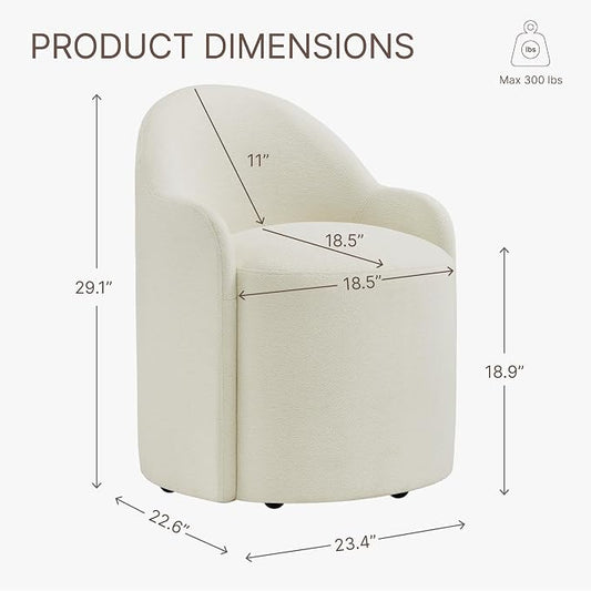 KISLOT Upholstered Dining Chairs with Casters, No Assembly Modern Dining Room Chairs Accent Vanity Chair with 5 Wheels & Round Backrest for Bedroom, Living Room, Dressing, Linen Fabric, Set of 1