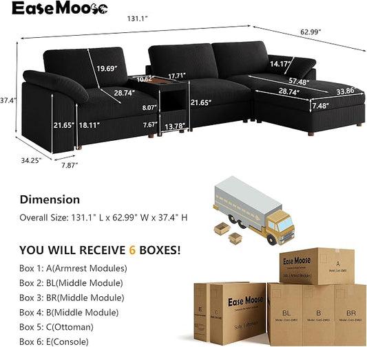 EASE MOOSE Oversized Modular Sectional Sofa, Extra Large L Shape Sectional Deep Seat Couch Removable Washable Sofa