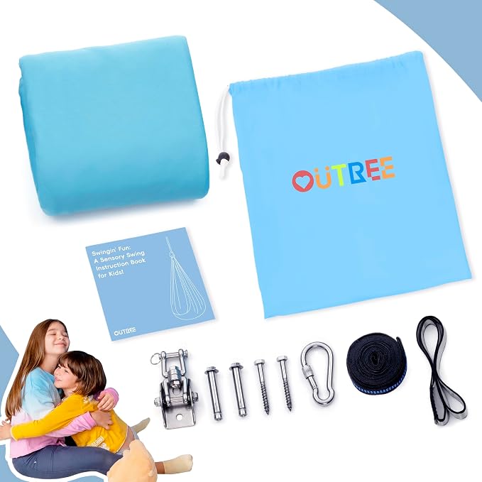 OUTREE Sensory Swing, Double Layer Therapy Swing with 360° Swivel Hanger, Healing & Relaxing Cuddle Sensory Swing for Kids and Adults with Autism, ADHD, Sensory Processing Disorder(Blue and Gray)
