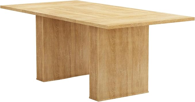 78 Inch Rectangular Dining Table for 6 to 10, Farmhouse Fluted Dining Kitchen Table, Modern Wood Long Dining Table for Kitchen Living Room, Natural