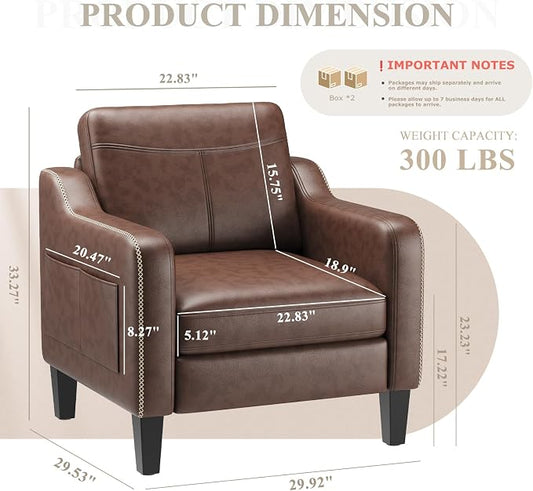 MALOL PU Leather Accent Chair Set of 2, Mid-Century Modern Living Room Armchair Sofa with Removable Cushions & Stitched Armrest Design, Bedroom Chair with Plastic Legs, Chocolate Brown