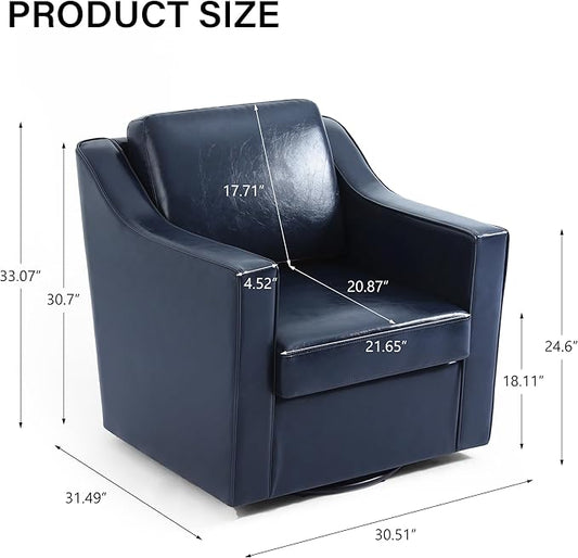 Swivel Accent Chair, Modern Round Barrel Arm Chair for Living Room, Bedroom, Comfy Club Reading Chairs for Adults (Leather Navy Blue, Set of 1)
