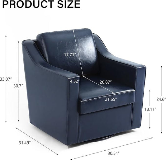 Swivel Accent Chair Set of 2, Modern Round Barrel Arm Chair for Living Room, Bedroom, Comfy Club Reading Chairs for Adults, Leather Navy Blue