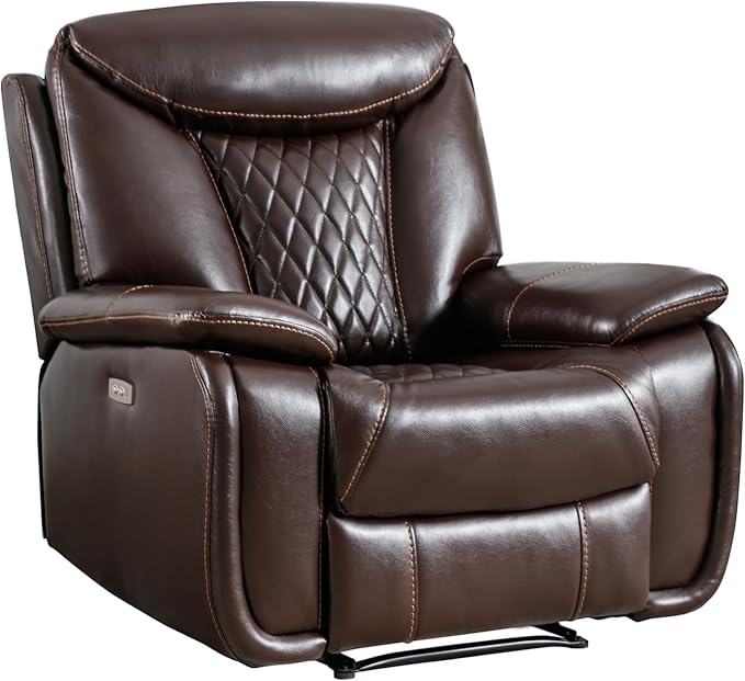 HAOMARKETS Electric Recliner Chair, Breathable Faux Leather Power Recliners with Padded Backrest, Single Overstuffed Heavy Duty Reclining Sofa for Living Room Bedroom, Dark Brown