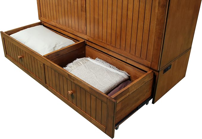 Mega Solutions Murphybedz Tuscany Murphy Cabinet Chest Bed with Charging Station 6 Inch (Scandinavian Oak, Queen)