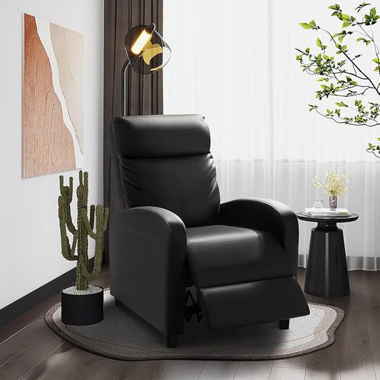 Homall Recliner Chair, Recliner Sofa for Adults, Recliners Home Theater Seating with Lumbar Support, Reclining Sofa Chair for Living Room (Leather, Dark Black)