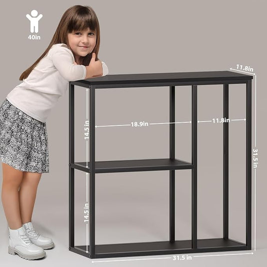 WOHOMO Console Table, 11.8'' Narrow Entryway Table for Living Room, 31.5'' x 31.5'' Black Industrial Sofa Table with 3-Tier Storage Shelves for Corridor, Hallway, Black